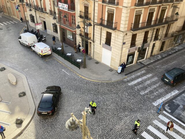 La Plaça d'Espanya d'Alcoi durant un dels moments de la primera fase de la peatonalització