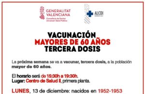 Ibi inicia la propera setmana la vacunació massiva amb 3a dosi per a majors de 60