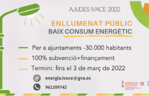 L’Ivace destina 5 milions d’euros per a impulsar l’enllumenat públic de baix consum energètic en els municipis