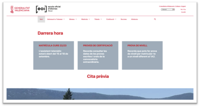 Nova interfaç de la web de l'Escola Oficial d'Idiomes