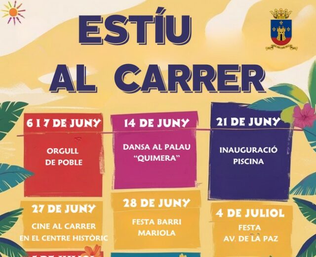 Cartell amb algunes de les activitats del programa 'Estiu al carrer' que es celebrarà a Onil en dates estivals