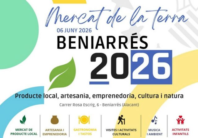 Cartell del 'Mercat de la Terra' que es celebra a Beniarrés el proper 6 de juny