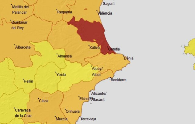 Zones de risc per altes temperatures establertes per l'AEMET