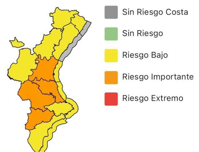 Situació d'alerta taronja a tot l'interior de la província d'Alacant