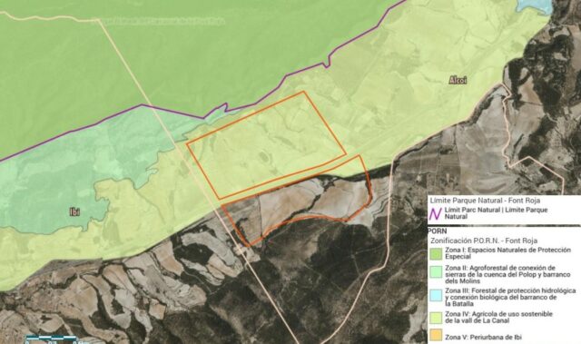 Plànol de les zones mediambientalment protegides a les afecta el projecte Alcoi Sud